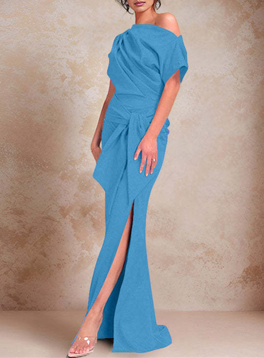 One-Shoulder Ruffled Floor-Length Trumpet Gown for the Mother of the Bride