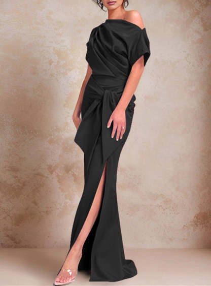 One-Shoulder Ruffled Floor-Length Trumpet Gown for the Mother of the Bride