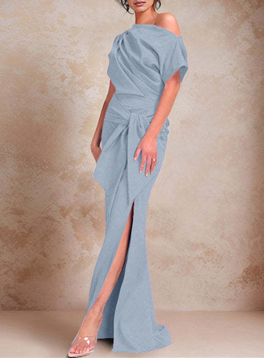 One-Shoulder Ruffled Floor-Length Trumpet Gown for the Mother of the Bride