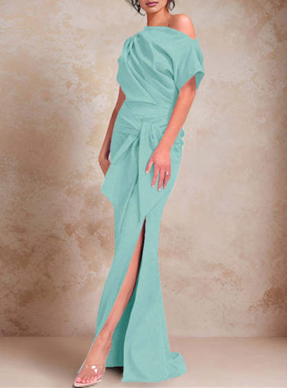 One-Shoulder Ruffled Floor-Length Trumpet Gown for the Mother of the Bride