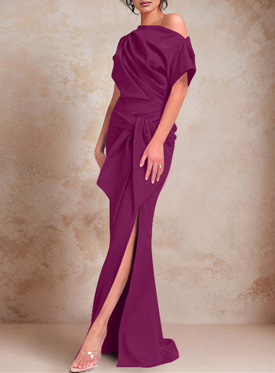 One-Shoulder Ruffled Floor-Length Trumpet Gown for the Mother of the Bride