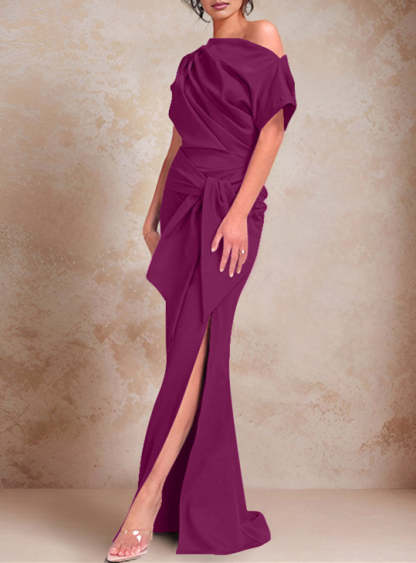 One-Shoulder Ruffled Floor-Length Trumpet Gown for the Mother of the Bride