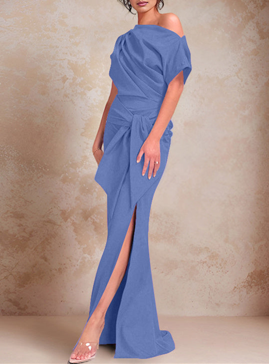 One-Shoulder Ruffled Floor-Length Trumpet Gown for the Mother of the Bride