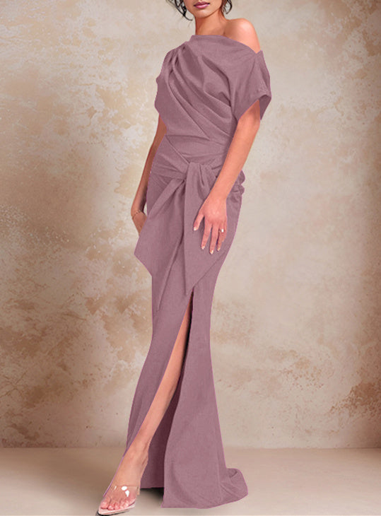 One-Shoulder Ruffled Floor-Length Trumpet Gown for the Mother of the Bride