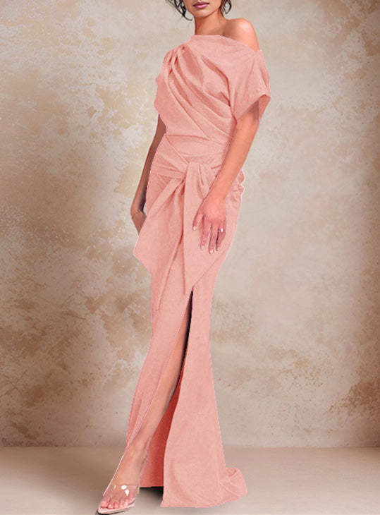 One-Shoulder Ruffled Floor-Length Trumpet Gown for the Mother of the Bride
