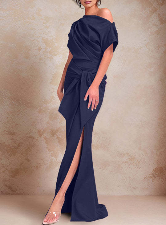 One-Shoulder Ruffled Floor-Length Trumpet Gown for the Mother of the Bride