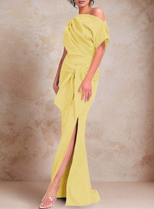 One-Shoulder Ruffled Floor-Length Trumpet Gown for the Mother of the Bride