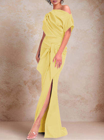 One-Shoulder Ruffled Floor-Length Trumpet Gown for the Mother of the Bride