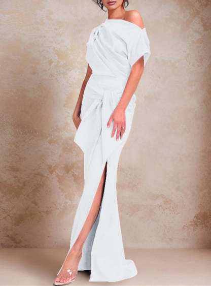 One-Shoulder Ruffled Floor-Length Trumpet Gown for the Mother of the Bride