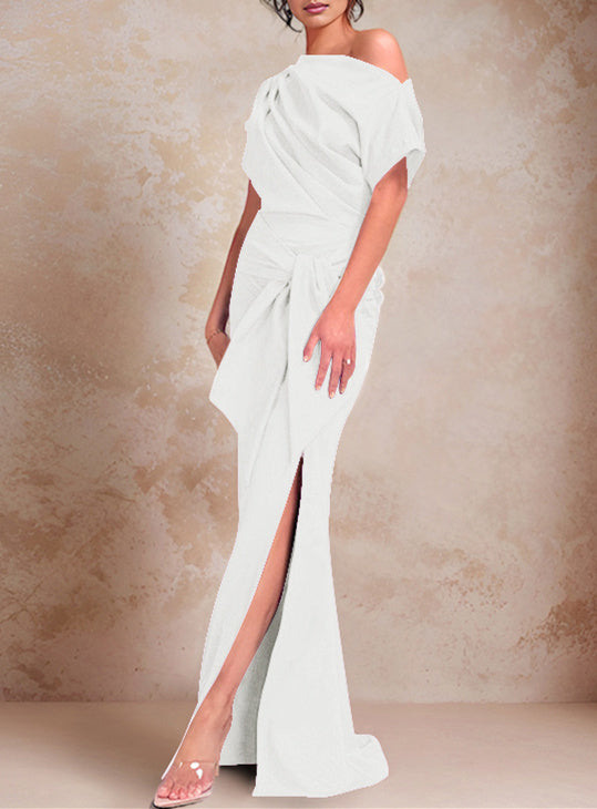 One-Shoulder Ruffled Floor-Length Trumpet Gown for the Mother of the Bride