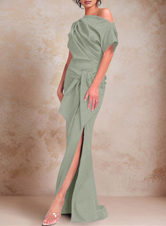 One-Shoulder Ruffled Floor-Length Trumpet Gown for the Mother of the Bride