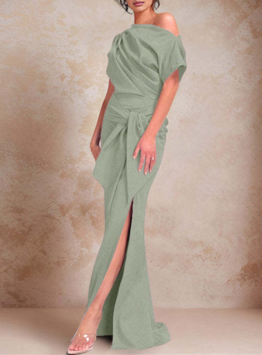 One-Shoulder Ruffled Floor-Length Trumpet Gown for the Mother of the Bride