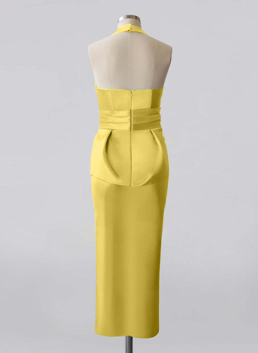 Tea-Length Sleeveless Halter Mother of the Bride Dress with Bowknot