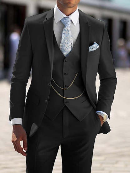 Tailored Fit Men's 3-Piece Single Breasted Two-Button Wedding Suit