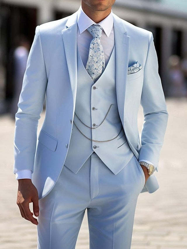 Tailored Fit Men's 3-Piece Single Breasted Two-Button Wedding Suit