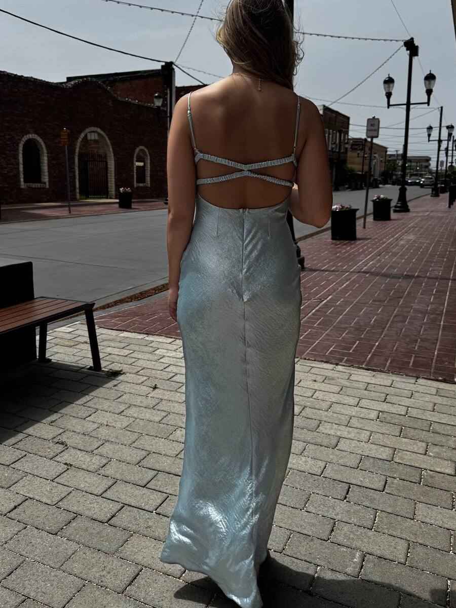 Spaghetti Straps Mermaid Open Back Long Prom Dress