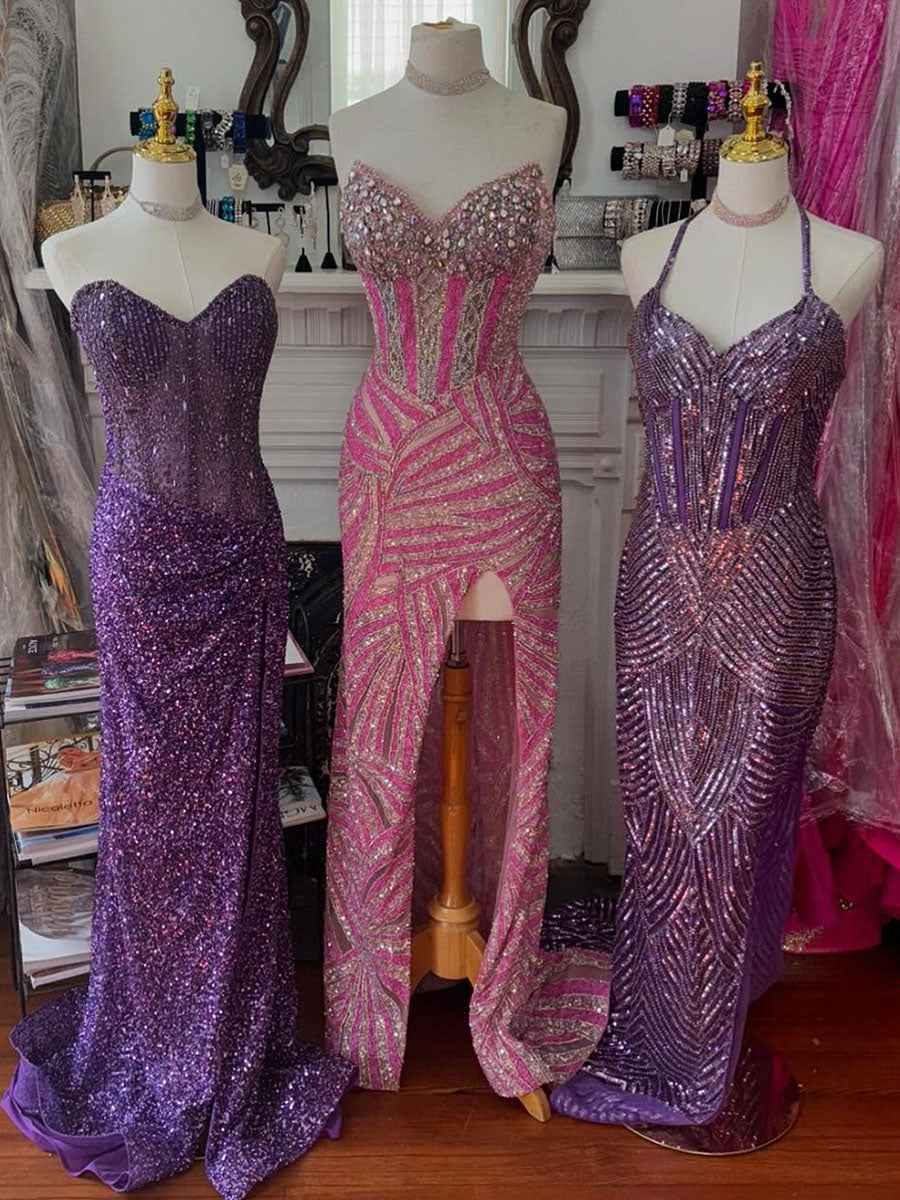 Strapless Sweetheart Sequins Bodycon Long Prom Dress with Beading