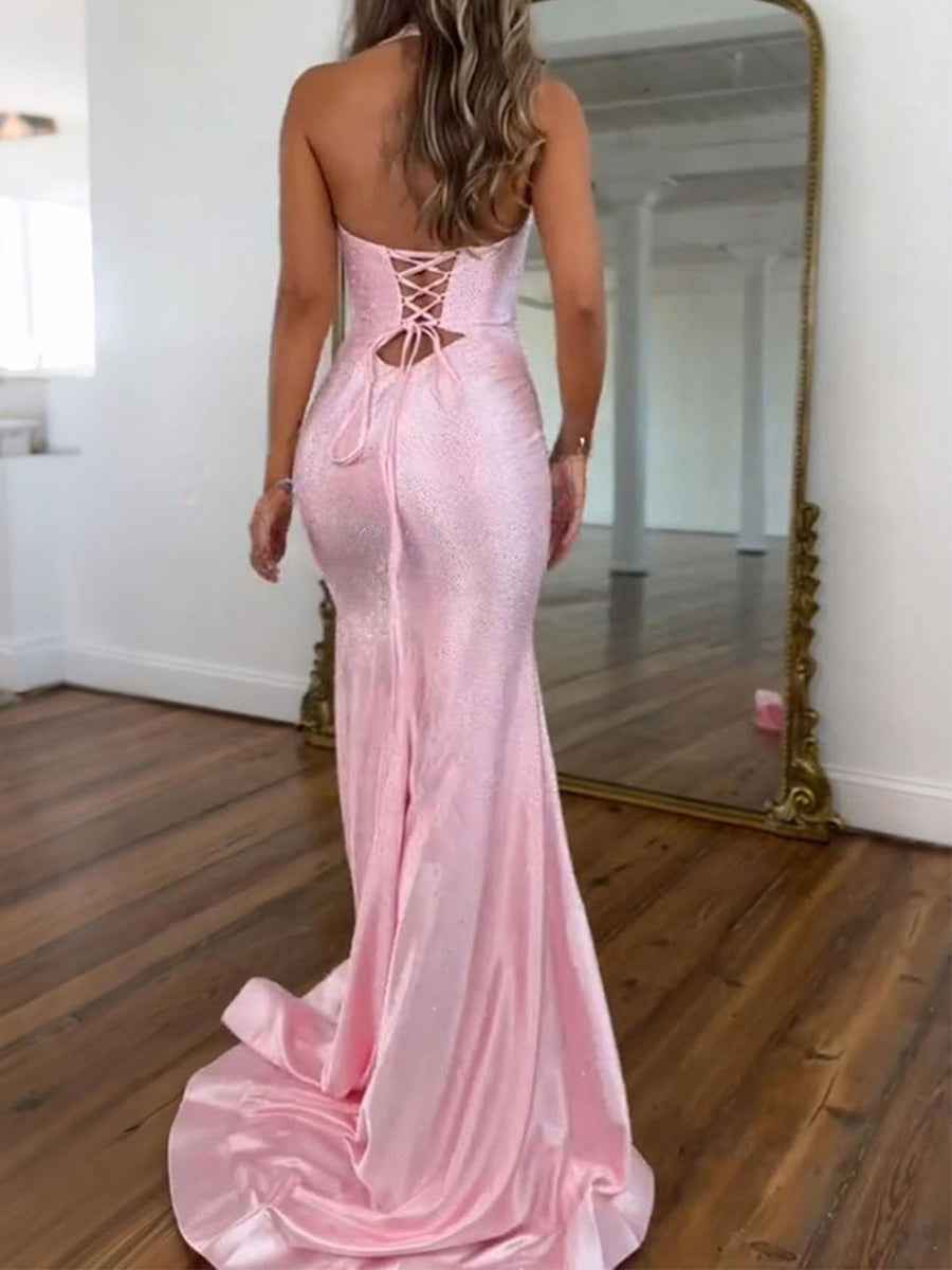 Sparkly Mermaid Keyhole Long Beaded Prom Dress with Slit