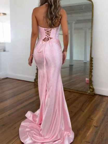 Sparkly Mermaid Keyhole Long Beaded Prom Dress with Slit
