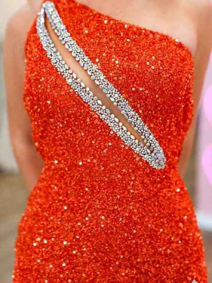 Sparkly Royal Blue One Shoulder Keyhole Long Prom Dress with Slit