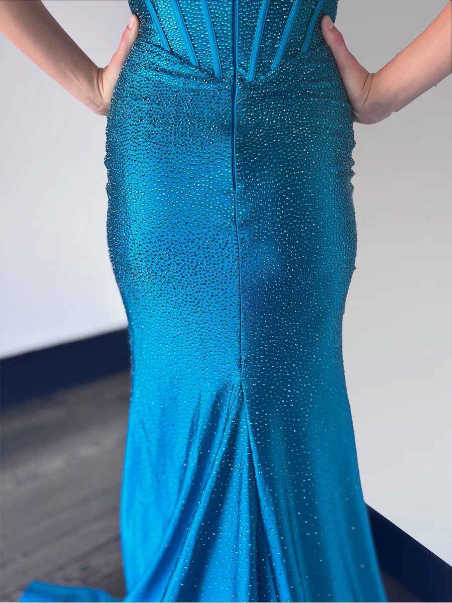 Sparkly Pink Mermaid Beaded Corset Long Prom Dress with Slit