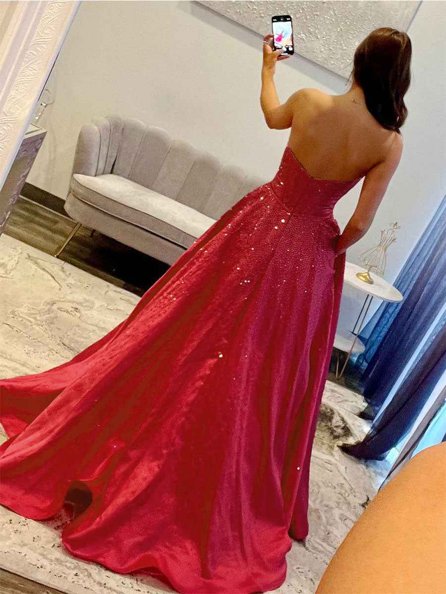 Sparkly Beaded Strapless Long Corset Prom Dress with Bow