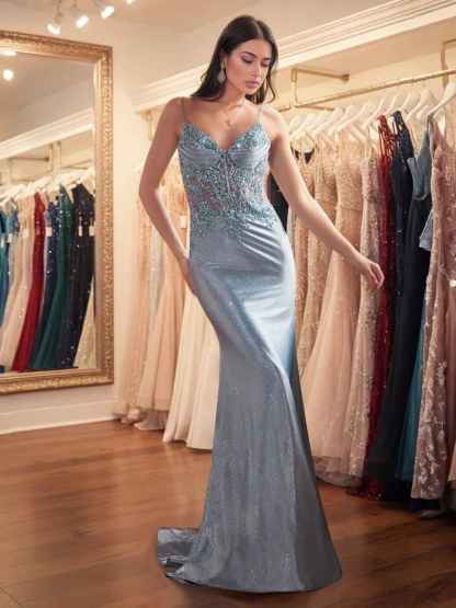 Sparkly Lavender Corset Long Prom Dress with Asymmetrical Applique|s