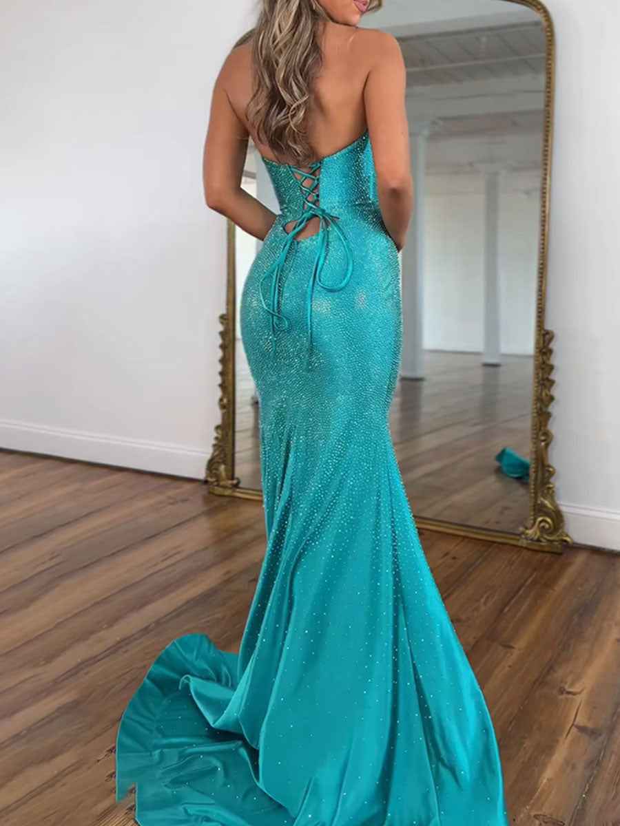 Sparkly Mermaid Keyhole Long Beaded Prom Dress with Slit