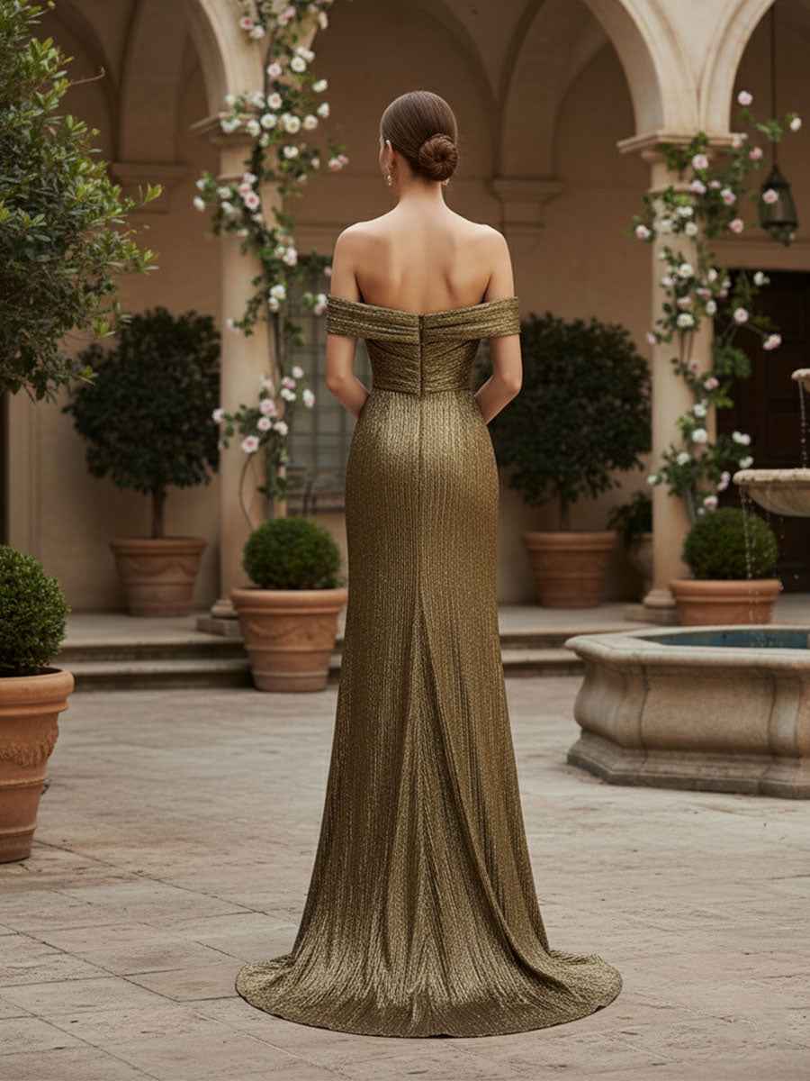 Sparkly Mermaid One Shoulder Pleated Formal Dress with Slit