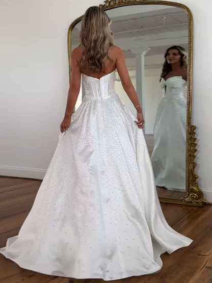 Sparkly Beaded Strapless Sweetheart Long Corset Prom Dress with Bow