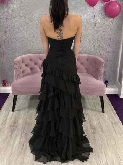 Strapless Mermaid Tiered Chiffon Skirt Prom Dress with Ruffle