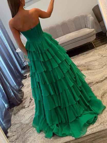 Strapless Sweetheart Lace Embroidery Boned Tiered Long Prom Dress