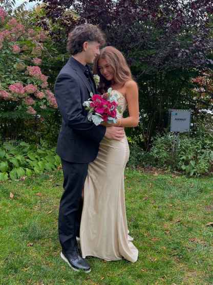 Strapless Beaded Corset Bodice Long Prom Dress with Slit