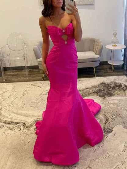 Strapless Bow-Bodice Mermaid Prom Dress with Cutout