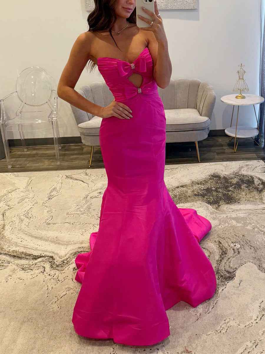 Strapless Bow-Bodice Mermaid Prom Dress with Cutout