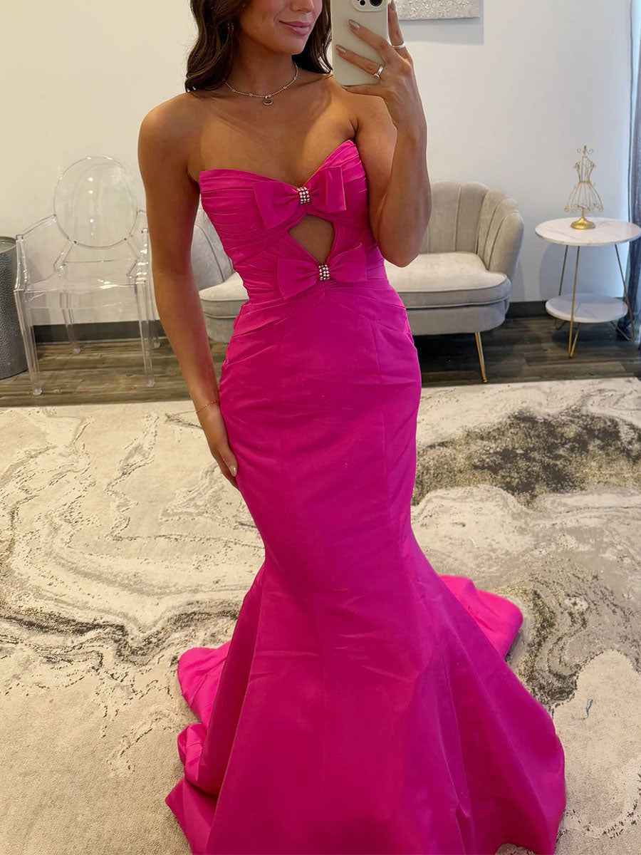 Strapless Bow-Bodice Mermaid Prom Dress with Cutout