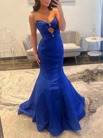 Strapless Bow-Bodice Mermaid Prom Dress with Cutout