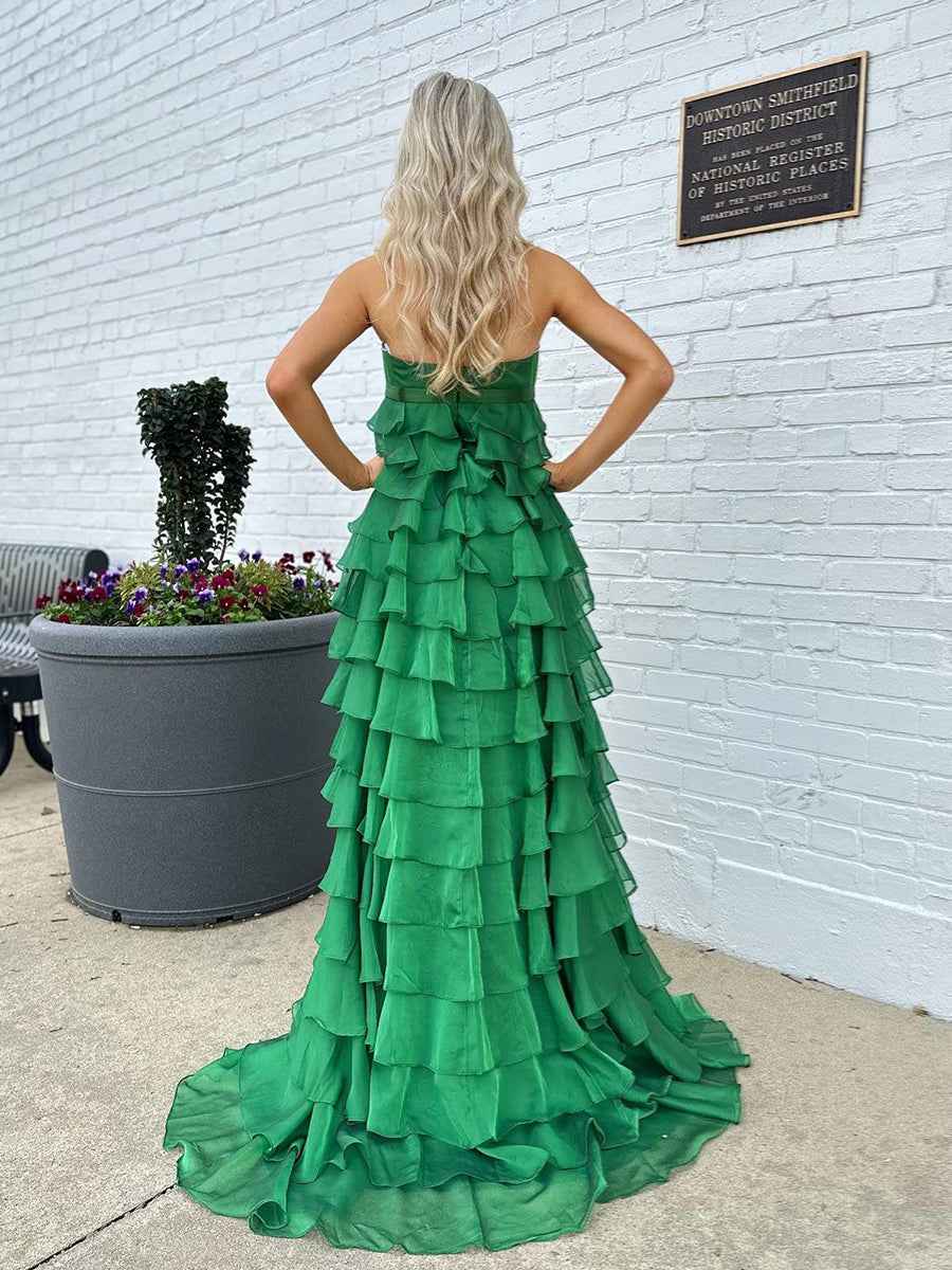 Strapless Chiffon Tiered Ruffles Long Prom Dress