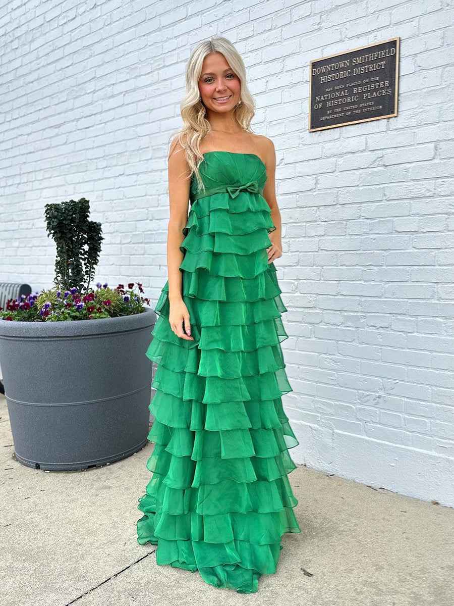 Strapless Chiffon Tiered Ruffles Long Prom Dress
