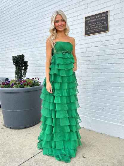 Strapless Chiffon Tiered Ruffles Long Prom Dress