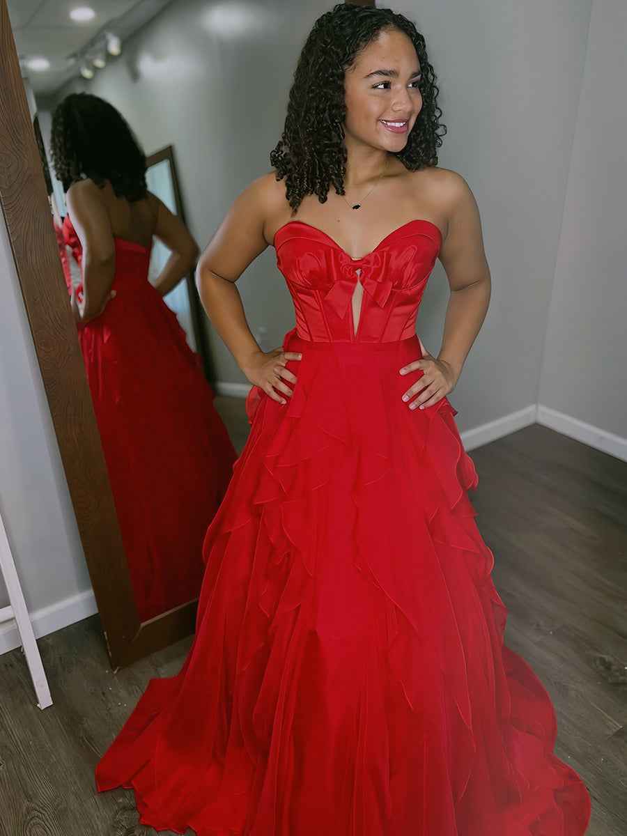 Strapless Keyhole Corset Prom Dress with Tiered Ruffles