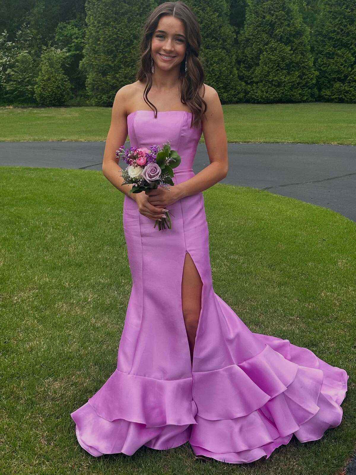 Strapless Mermaid Ruffle Long Prom Dress with Slit