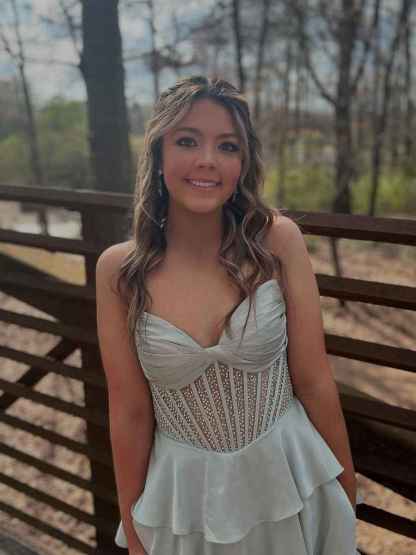 Strapless Pleated Corset Beaded Tiered Long Prom Dress