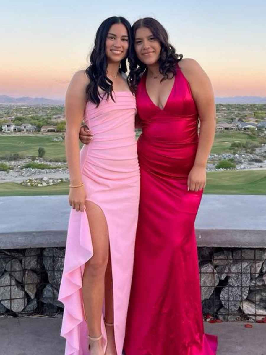 Strapless Ruched Long Prom Dress with Slit