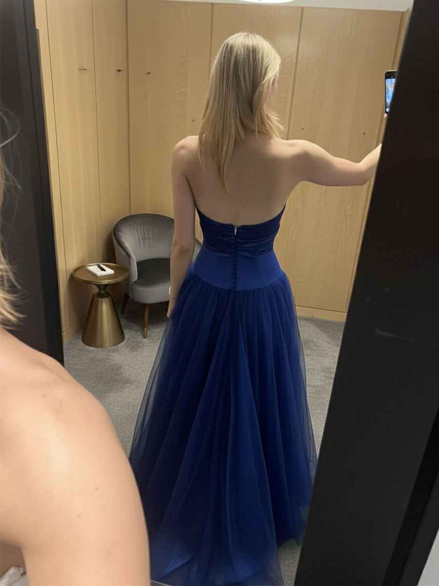 Strapless Tulle A-Line Prom Dress with Bow-Waist Detail