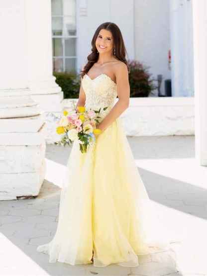 Strapless Lace Appliques Long Prom Dress with Slit