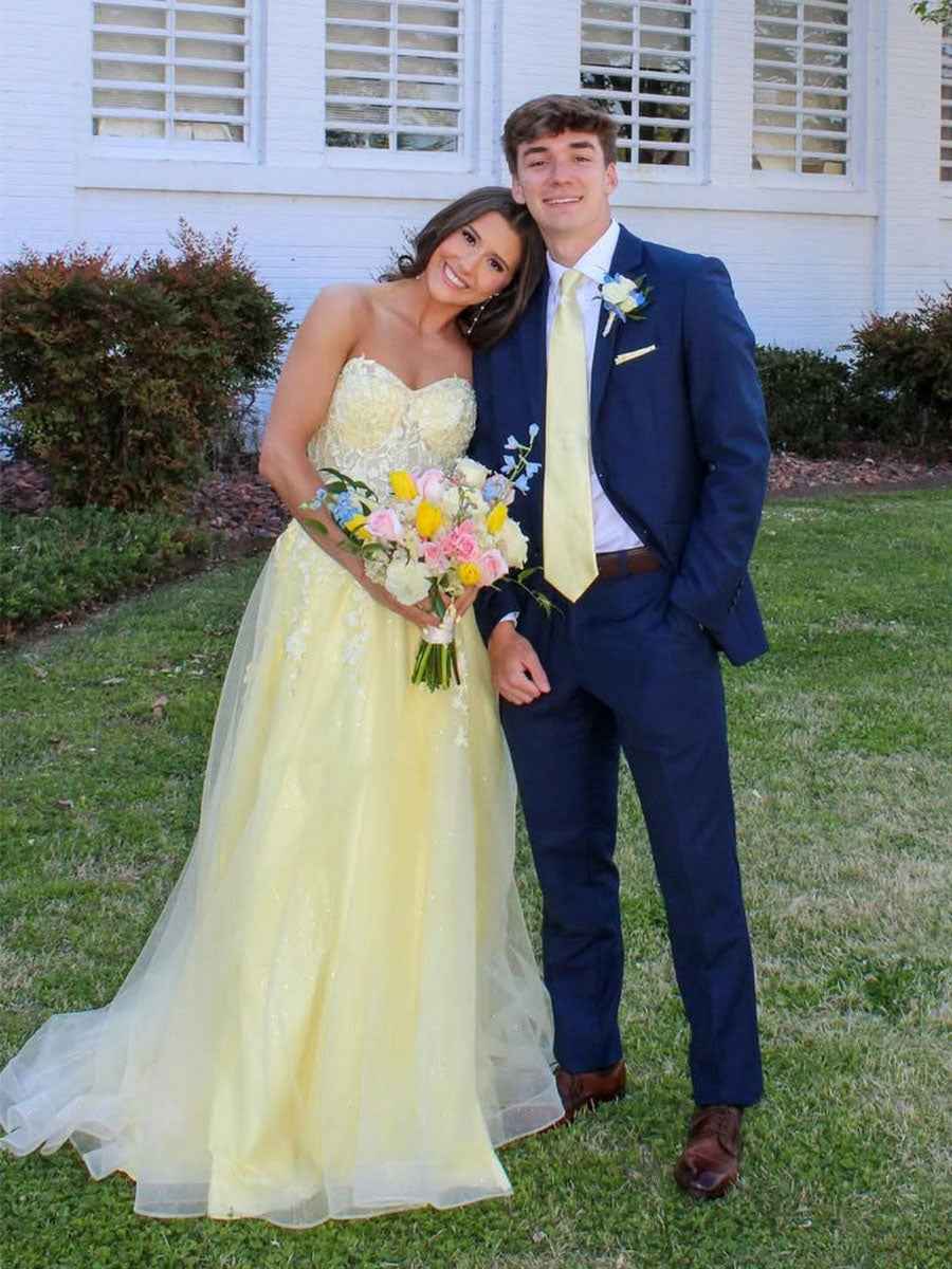 Strapless Lace Appliques Long Prom Dress with Slit