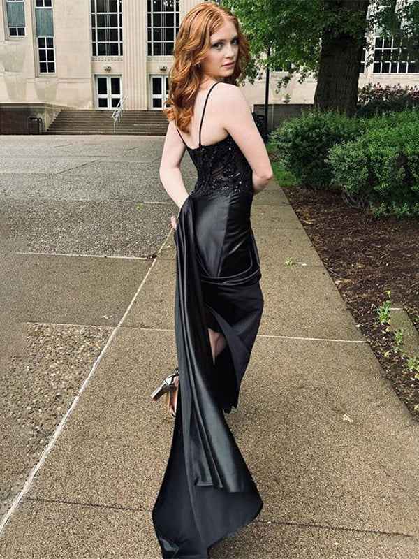 Green Mermaid Spaghetti Straps Bodice Long Prom Dress with Beads