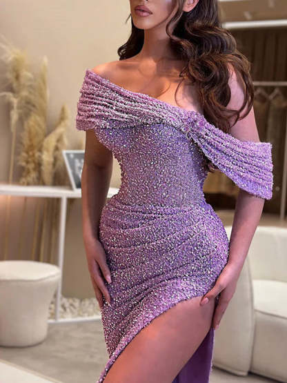 One-Shoulder Long Prom Gown with Sheath/Column Silhouette