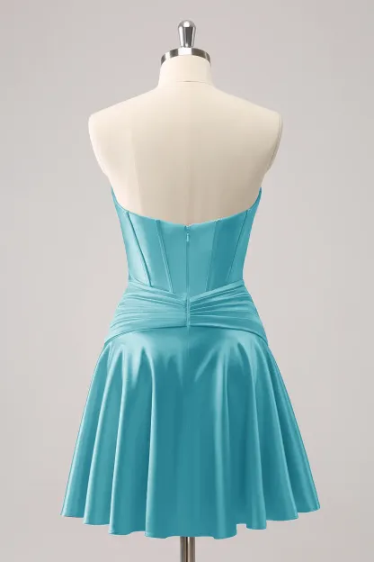 Royal Blue A Line Strapless Corset Short Homecoming Dress with keyhole